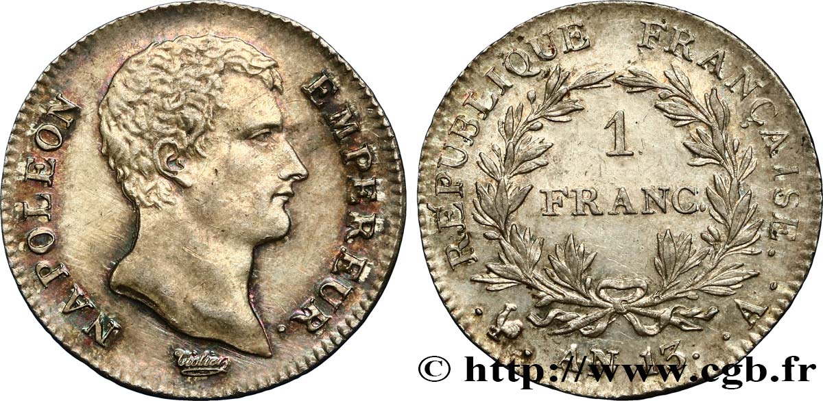 1 franc Napoléon Empereur, Calendrier révolutionnaire 1805 Paris F.201/14 SUP58 