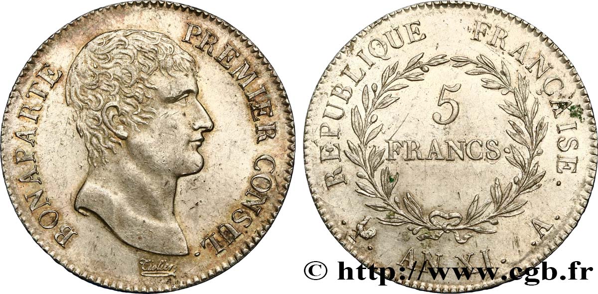 5 francs Bonaparte Premier Consul 1803 Paris F.301/1 MBC54 