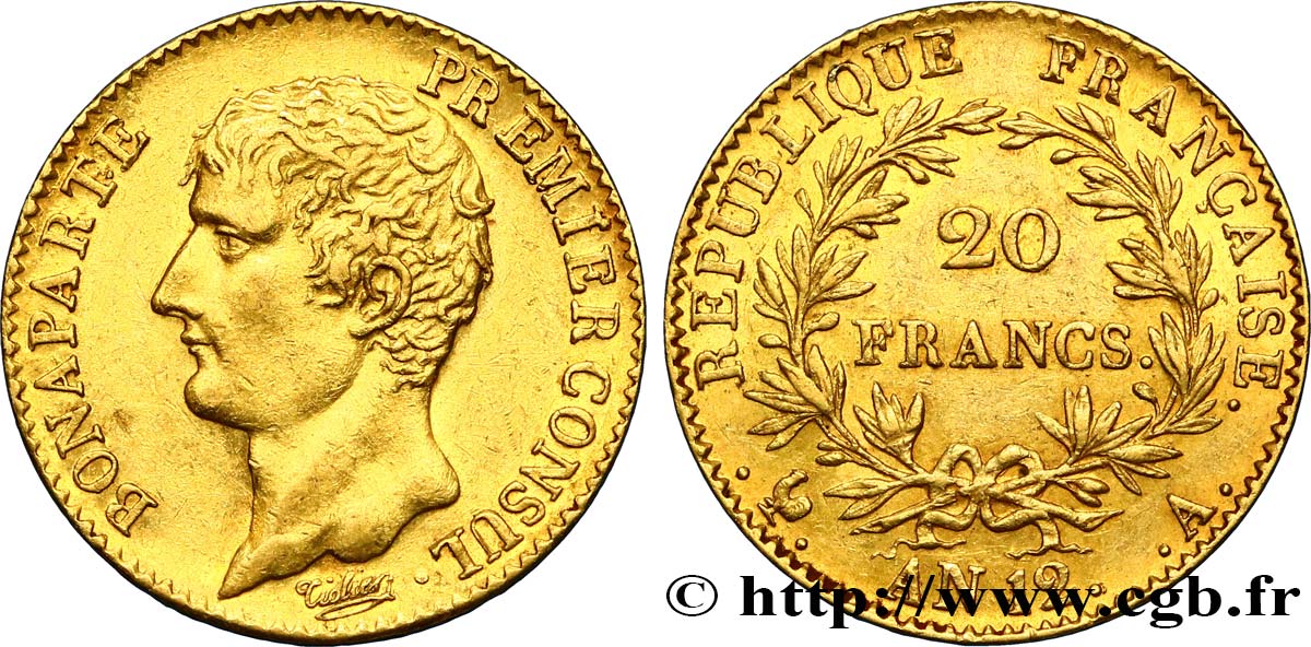 20 francs or Bonaparte Premier Consul 1804 Paris F.510/2 AU55 