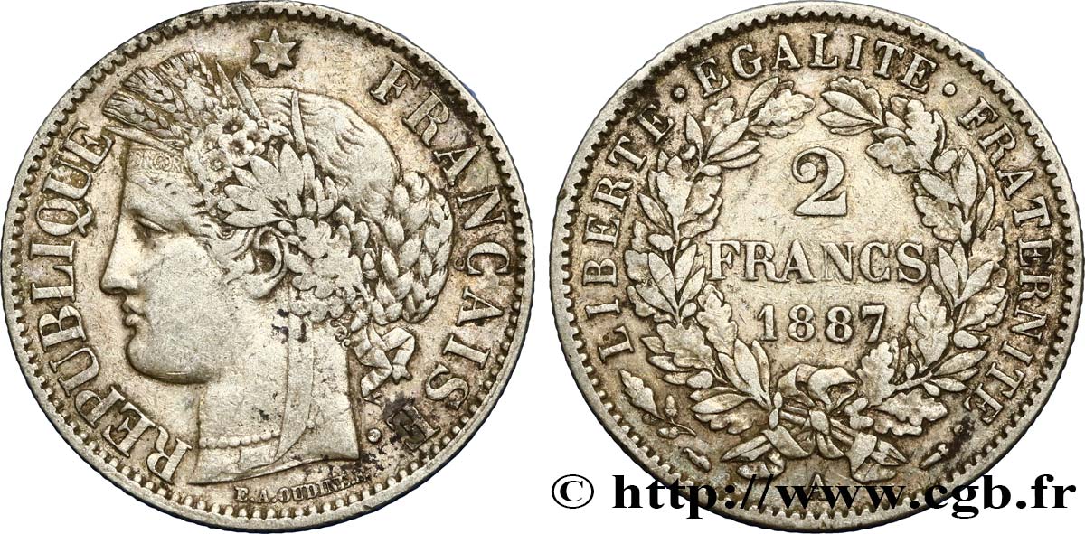 2 francs Cérès, avec légende 1887 Paris F.265/13 MBC48 