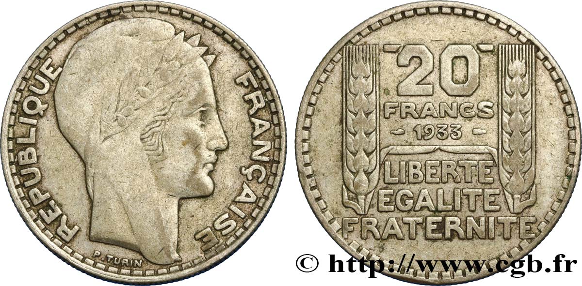 20 francs Turin, rameaux longs 1933  F.400/5 VF25 