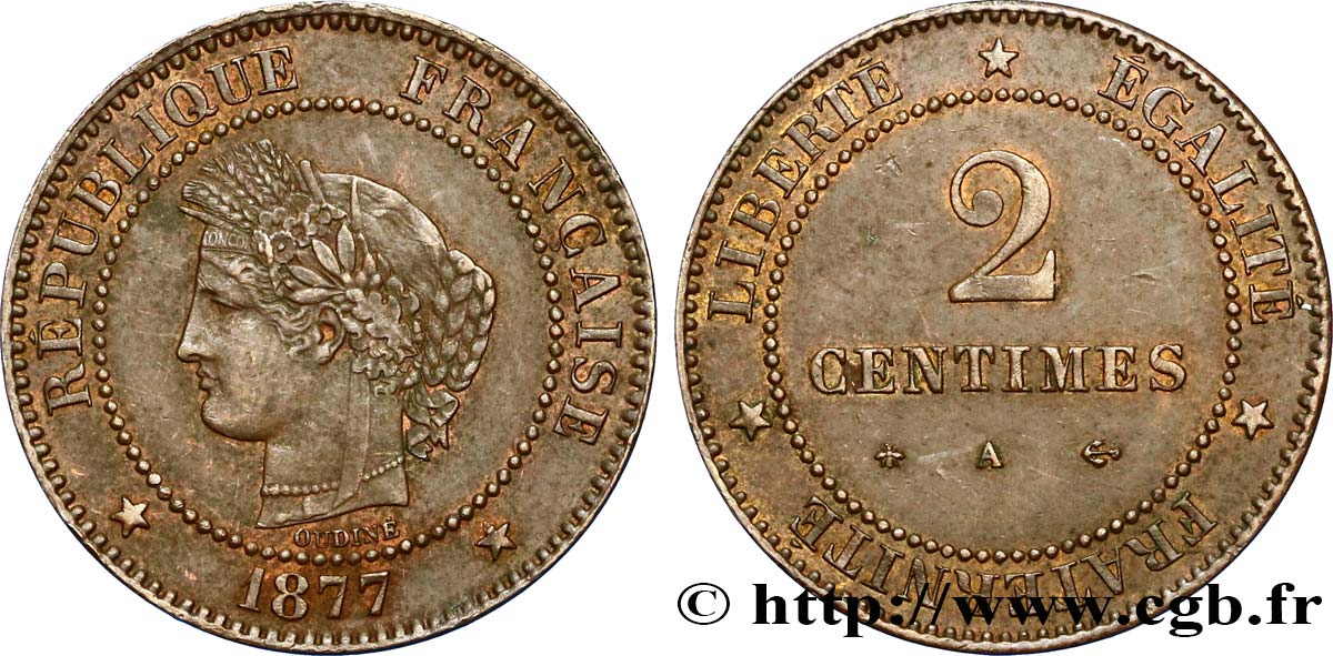 2 centimes Cérès 1877 Paris F.109/2 TTB52 