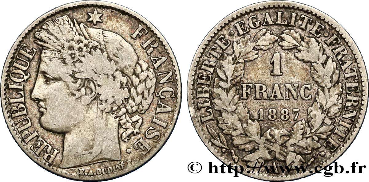 1 franc Cérès, Troisième République 1887 Paris F.216/9 TB25 