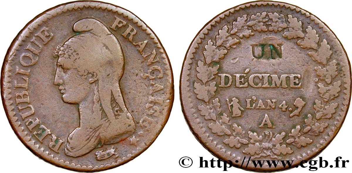 Un décime Dupré, modification du 2 décimes 1796 Paris F.127/1 BC30 