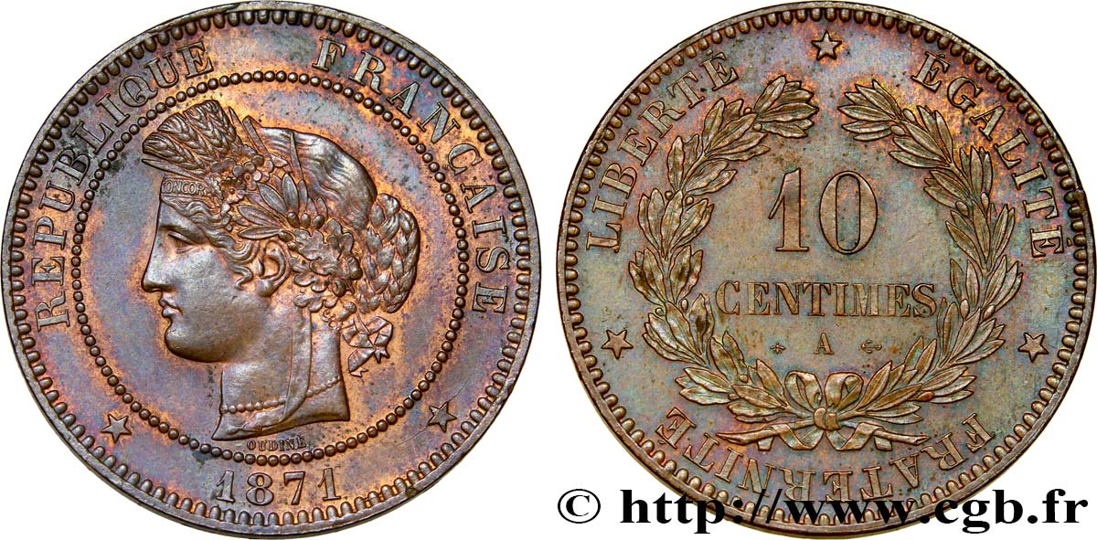 10 centimes Cérès 1871 Paris F.135/5 EBC55 