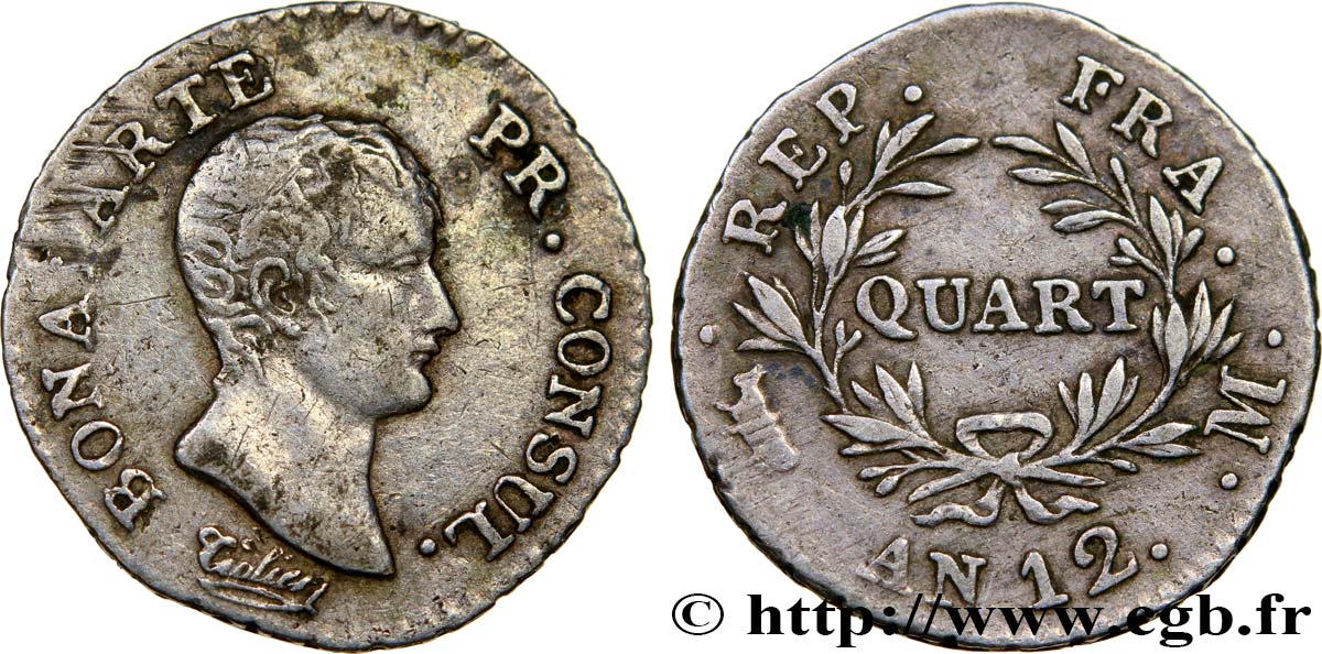 Quart (de franc) Bonaparte Premier Consul 1804 Toulouse F.157/6 BC30 