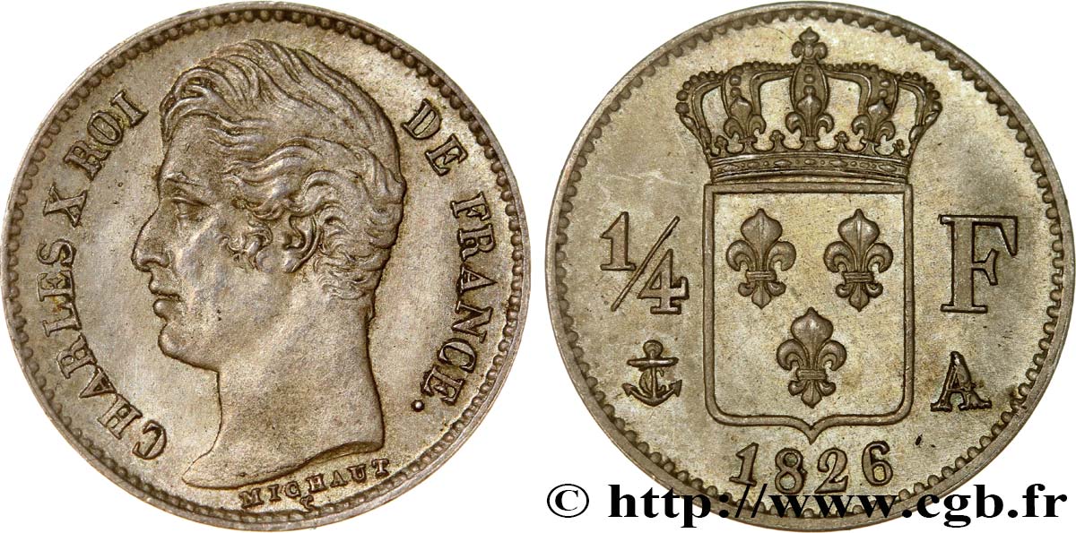 1/4 franc Charles X 1826 Paris F.164/2 SPL62 