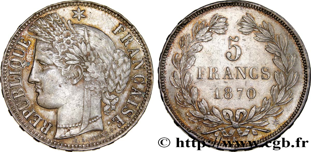 5 francs Cérès, sans légende 1870 Bordeaux F.332/3 AU50 