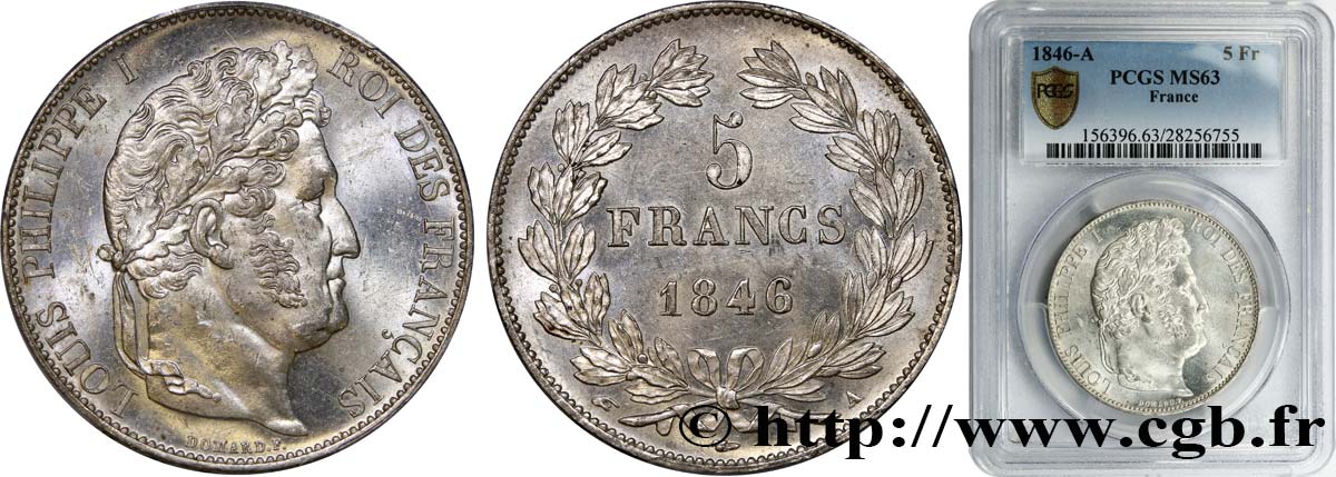 5 francs IIIe type Domard 1846 Paris F.325/10 SPL63 PCGS