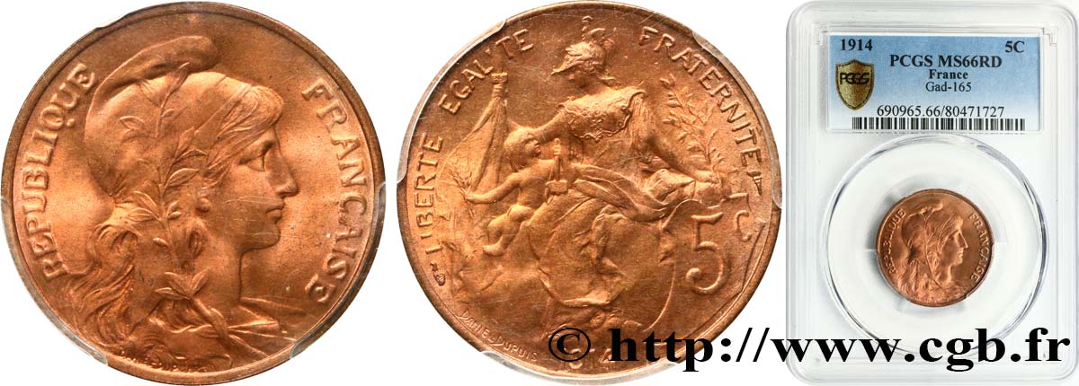 5 centimes Daniel-Dupuis 1914  F.119/26 MS66 PCGS