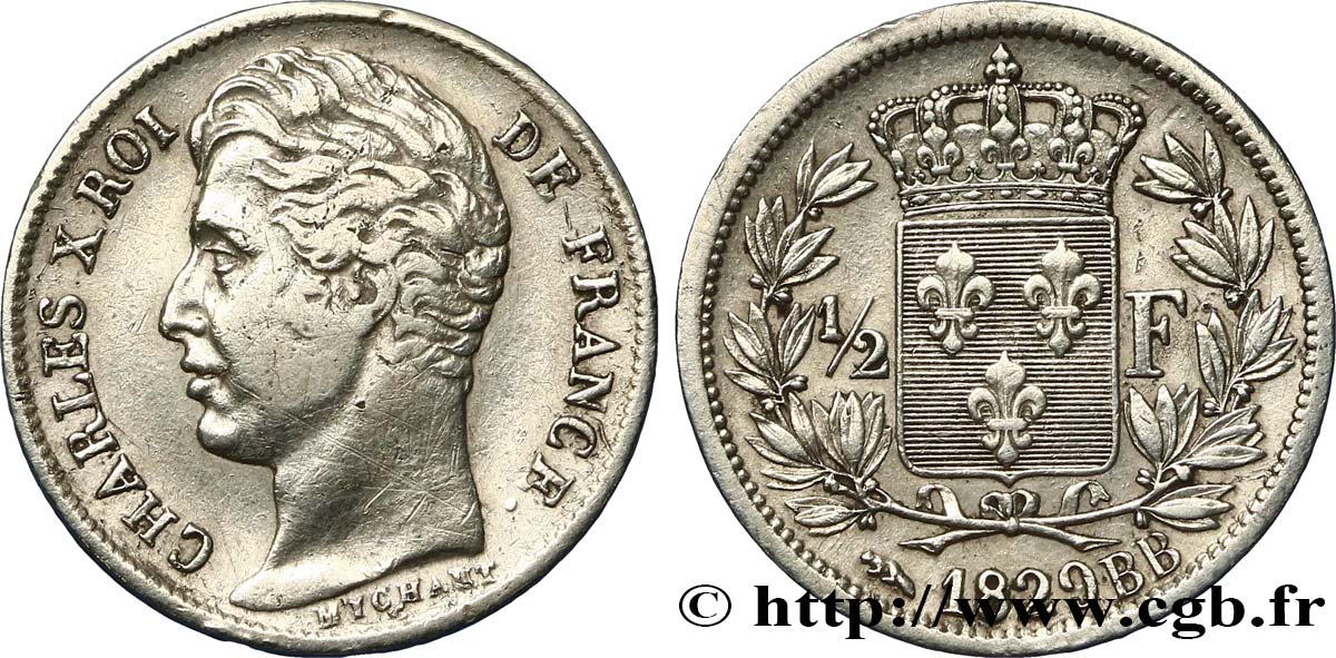 1/2 franc Charles X 1829 Strasbourg F.180/39 MBC 