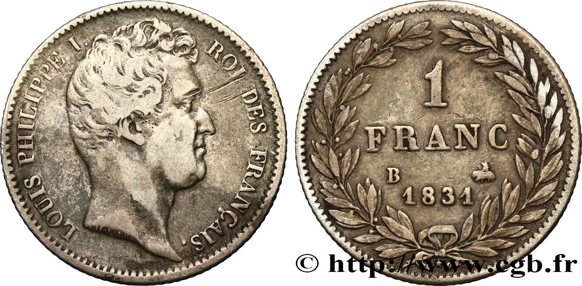 1 franc Louis-Philippe, tête nue 1831 Rouen F.209/2 MB30 