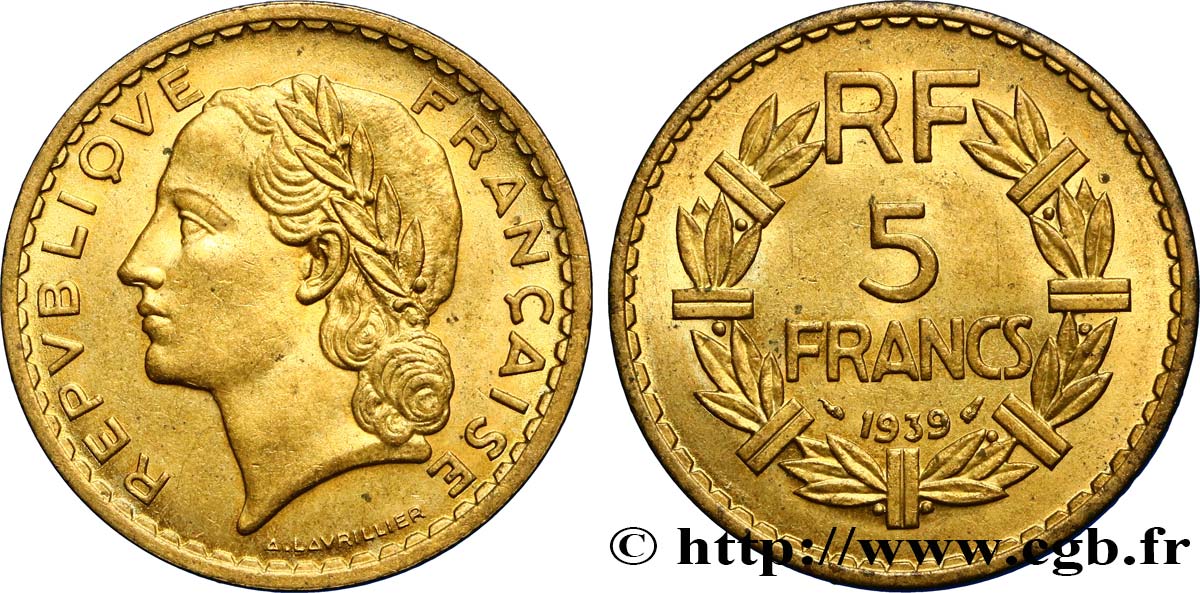 5 francs Lavrillier, bronze-aluminium 1939  F.337/3 TTB50 