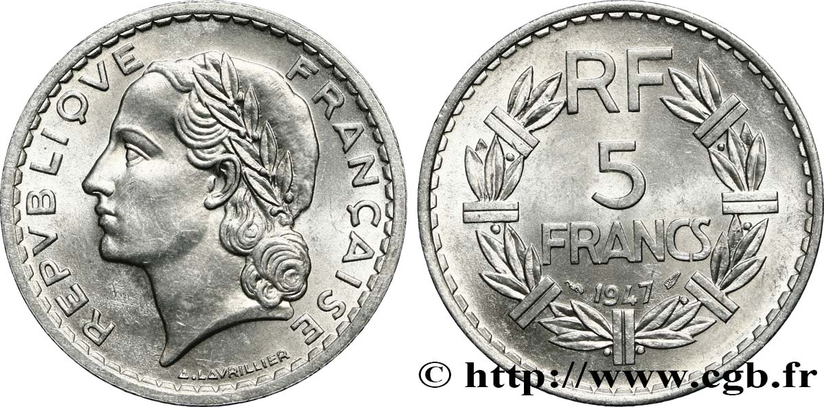 5 francs Lavrillier, aluminium 1947  F.339/10 VZ60 
