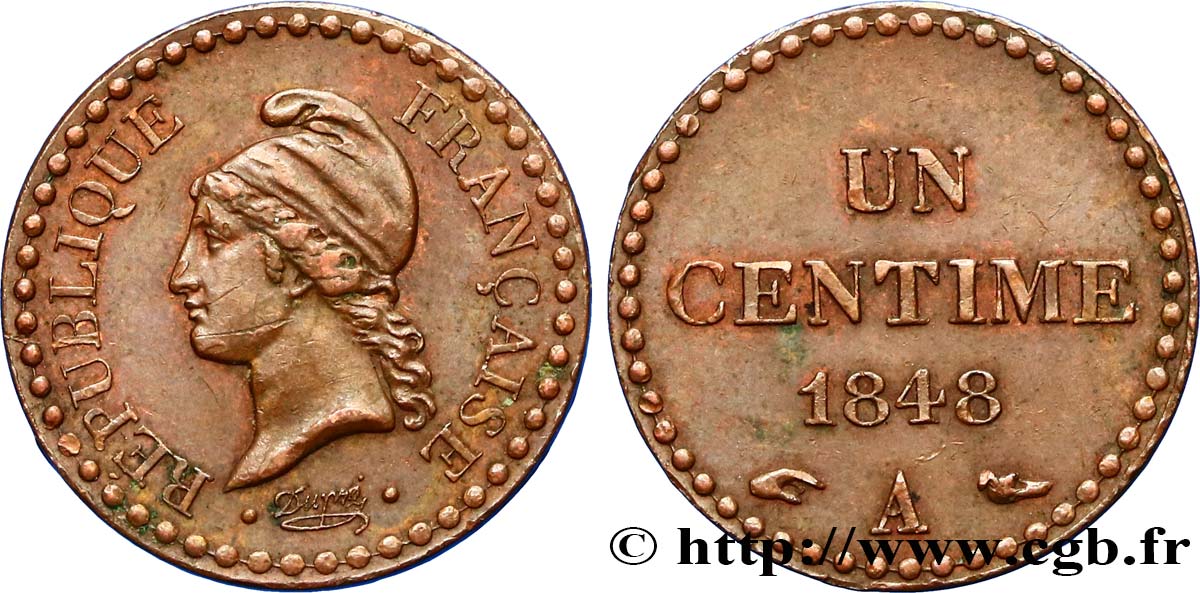 Un centime Dupré, IIe République 1848 Paris F.101/1 TTB50 