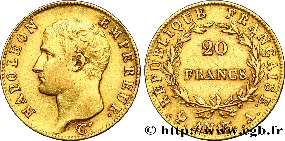 20 francs or Napoléon tête nue, Calendrier révolutionnaire 1805 Paris F.512/1 SS45 