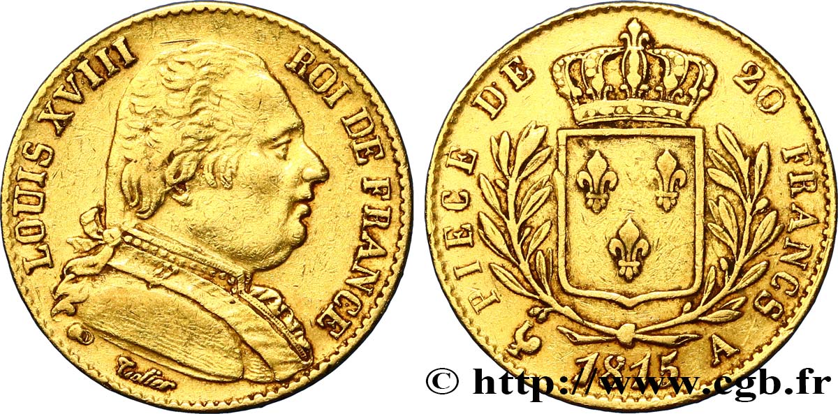 20 francs or Louis XVIII, buste habillé 1815 Paris F.517/10 MBC42 
