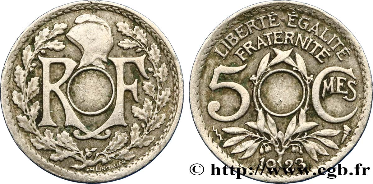 5 centimes Lindauer, petit module, non perforé 1923 Poissy F.122/7 var. VF35 