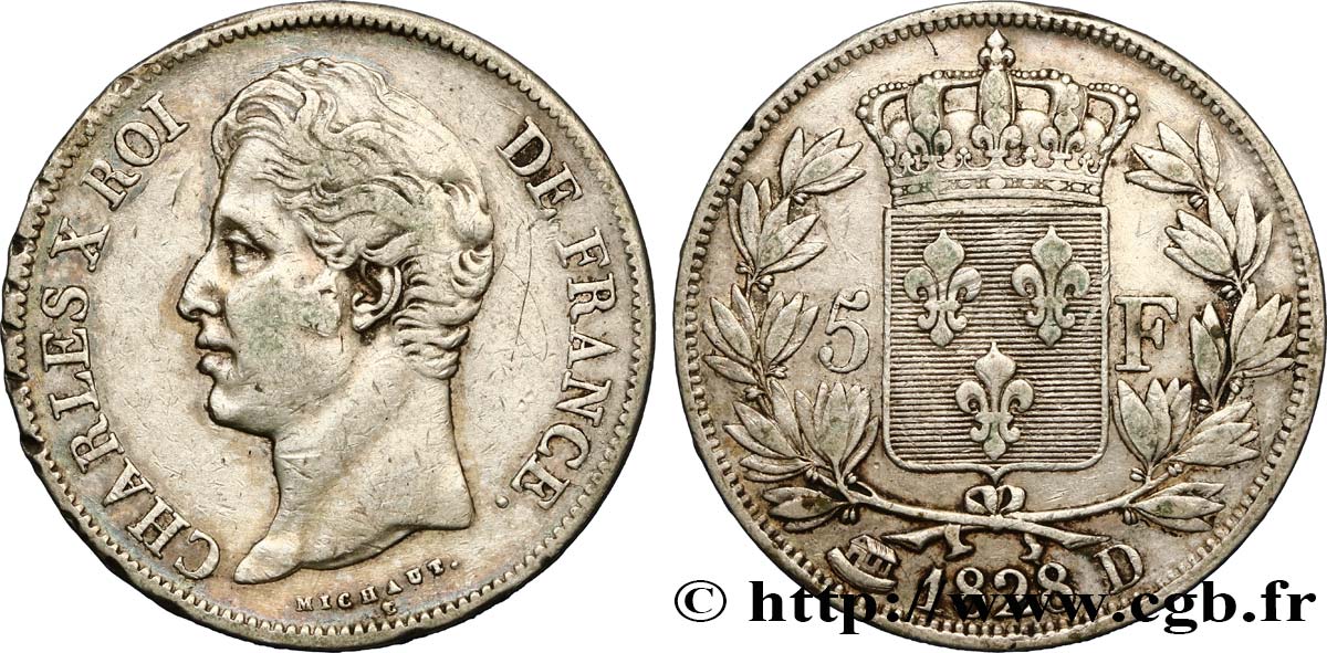 5 francs Charles X, 2e type 1828 Lyon F.311/17 VF35 