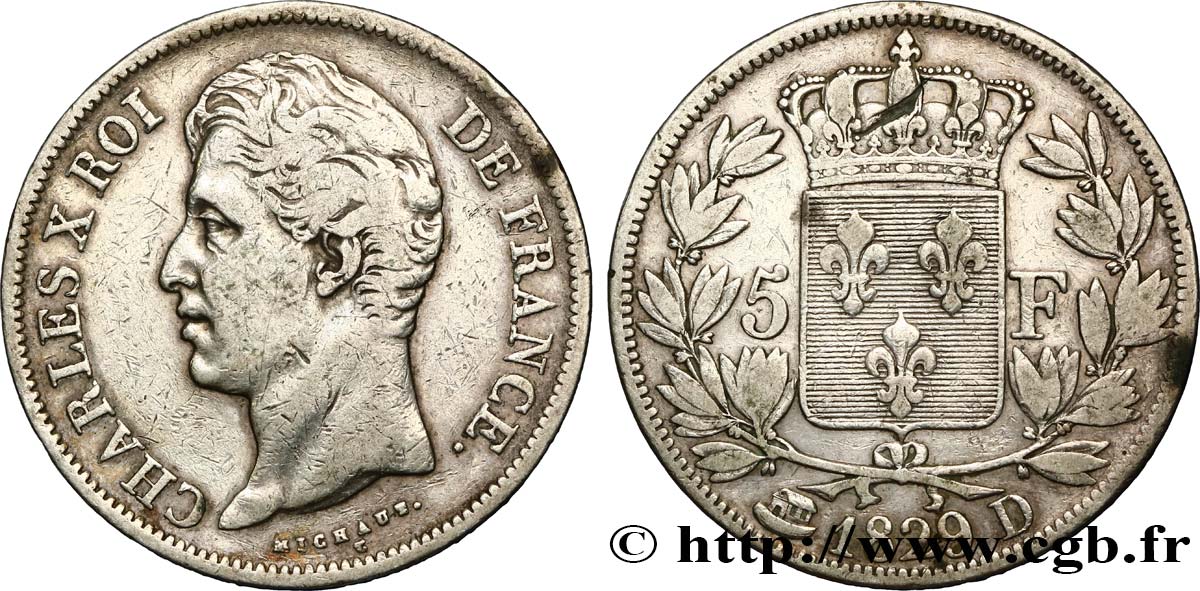5 francs Charles X, 2e type 1829 Lyon F.311/30 TB25 