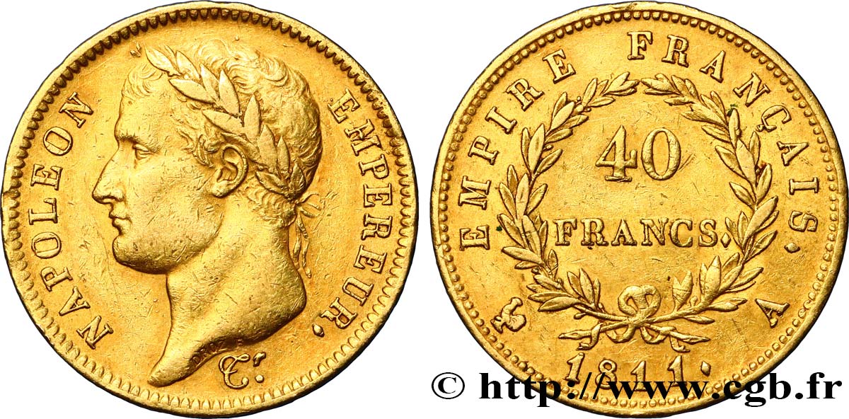 40 francs or Napoléon tête laurée, Empire français 1811 Paris F.541/6 MBC48 