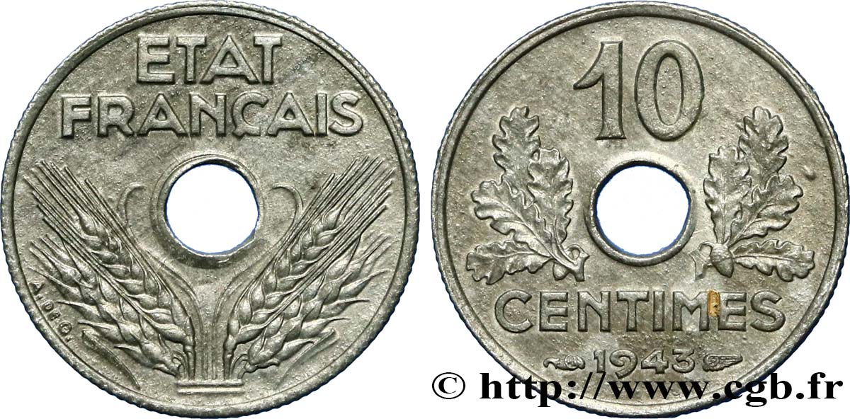 10 centimes État français, petit module 1943  F.142/2 SUP62 