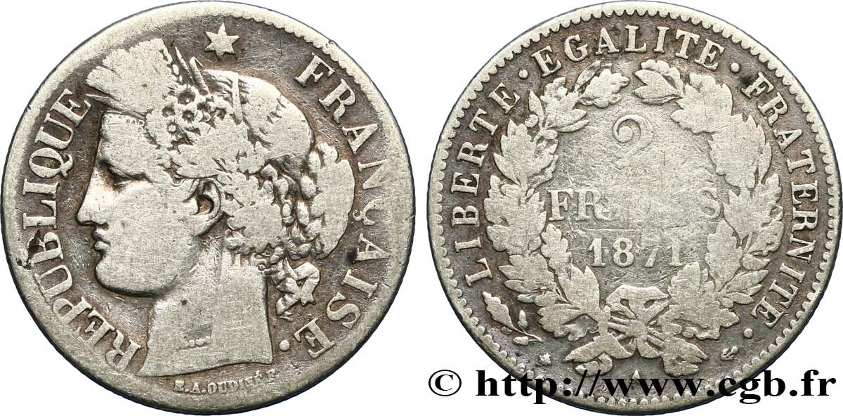 2 francs Cérès, avec légende 1871 Paris F.265/5 S15 
