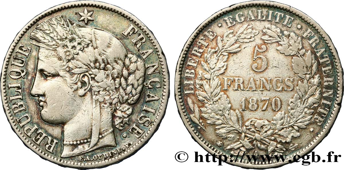 5 francs Cérès, avec légende 1870 Paris F.333/1 MB30 