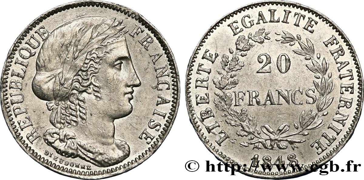 Concours de 20 francs, essai de Dieudonné 1848 Paris VG.3023 var EBC60 