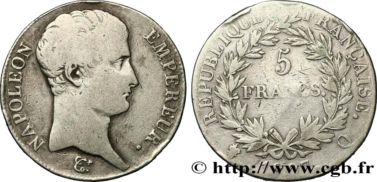 5 francs Napoléon Empereur, Calendrier grégorien 1807 Perpignan F.304/20 B10 