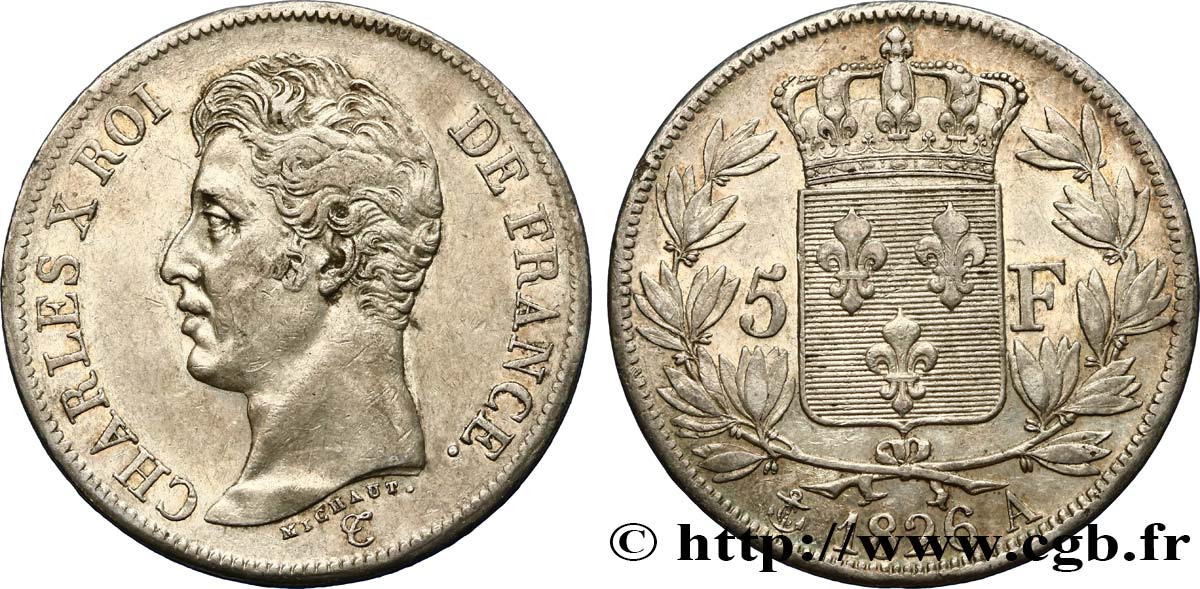 5 francs Charles X, 1er type 1826 Paris F.310/15 BB50 