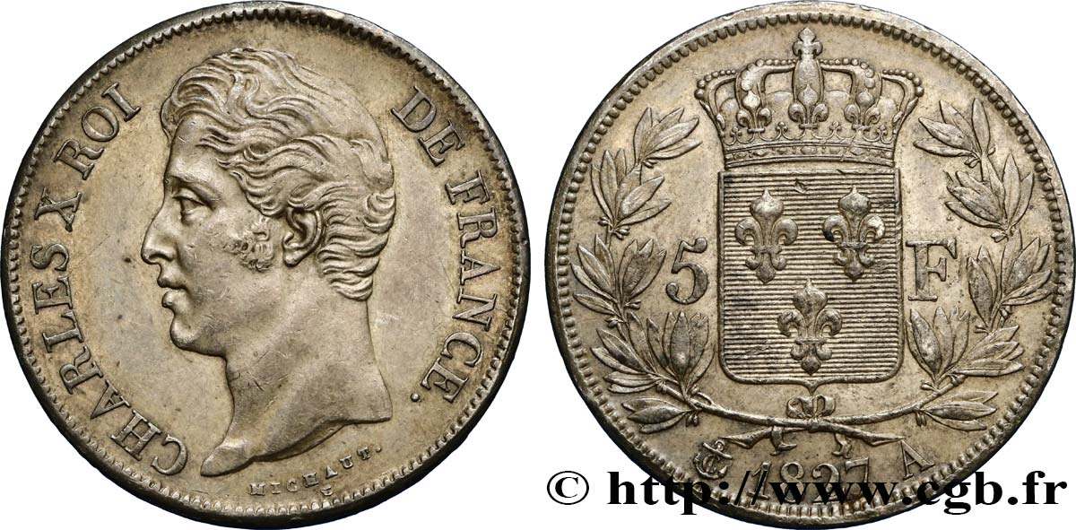 5 francs Charles X, 2e type 1827 Paris F.311/1 TTB50 