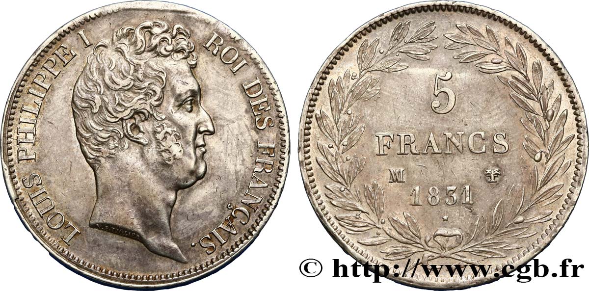 5 francs type Tiolier avec le I, tranche en creux 1831 Marseille F.315/23 AU54 