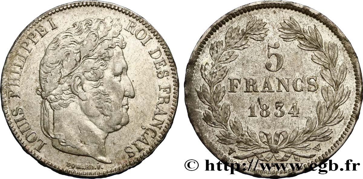 5 francs IIe type Domard 1834 Lille F.324/41 TTB50 
