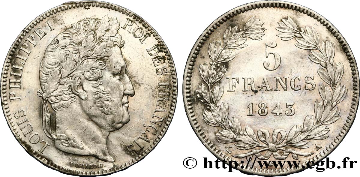 5 francs IIe type Domard 1843 Paris F.324/100 TTB+ 