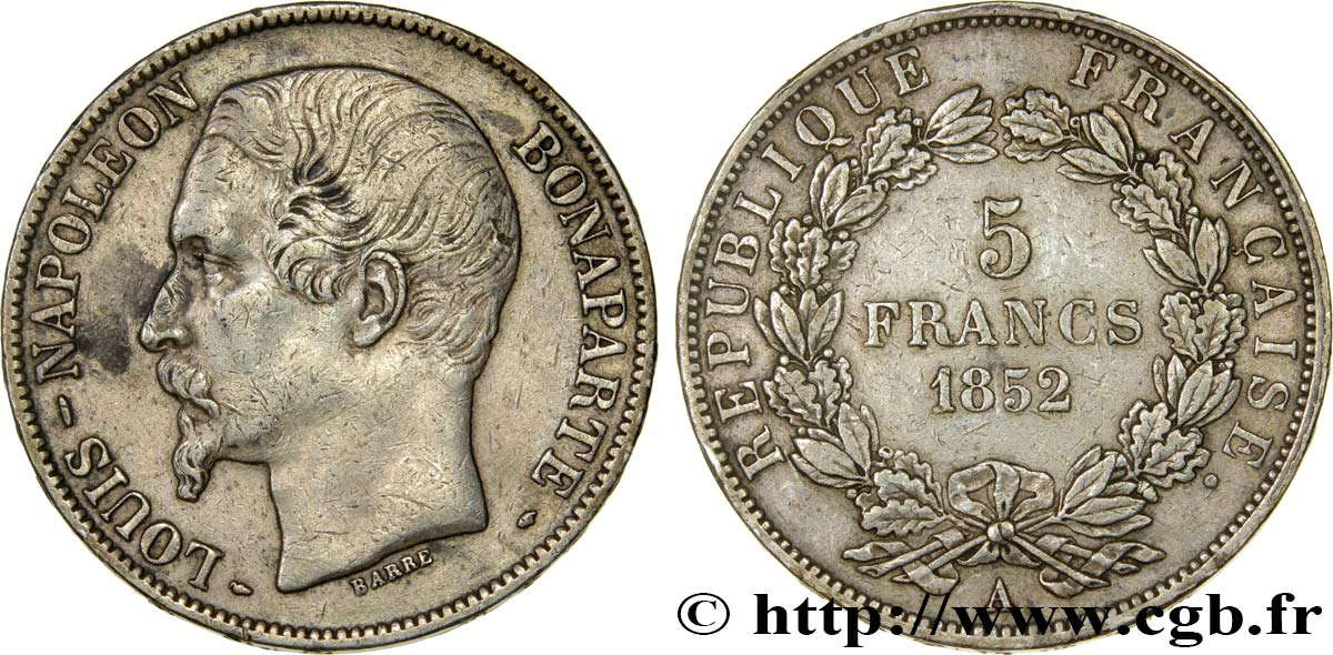 5 francs Louis-Napoléon, 1er type 1852 Paris F.329/1 XF45 