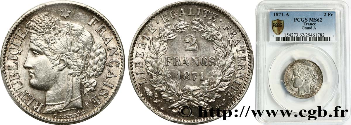 2 francs Cérès, avec légende 1871 Paris F.265/3 EBC62 PCGS