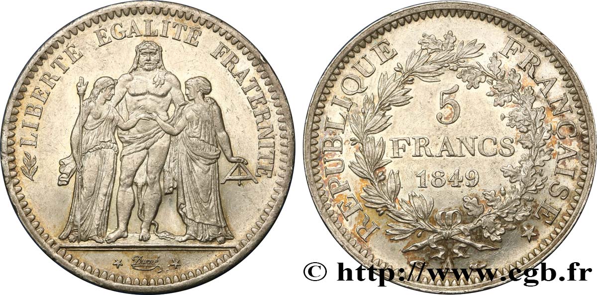 5 francs Hercule, IIe République 1849 Paris F.326/5 SPL55 