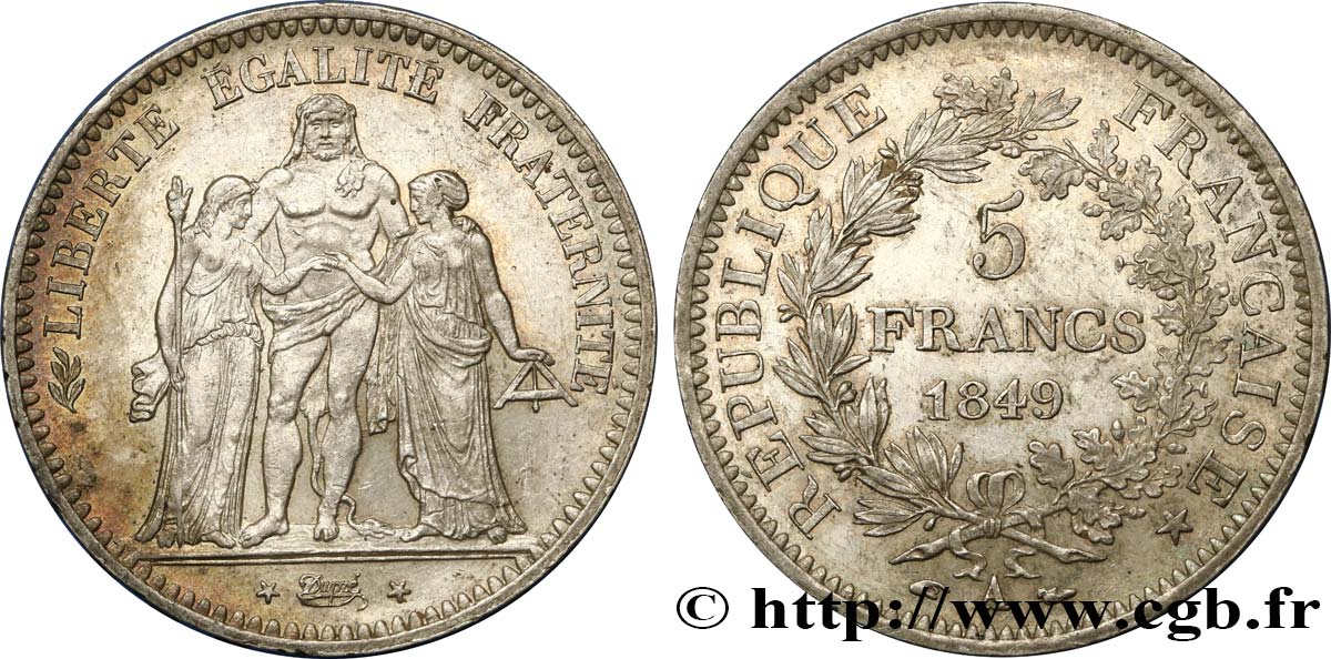 5 francs Hercule, IIe République 1849 Paris F.326/5 TTB52 