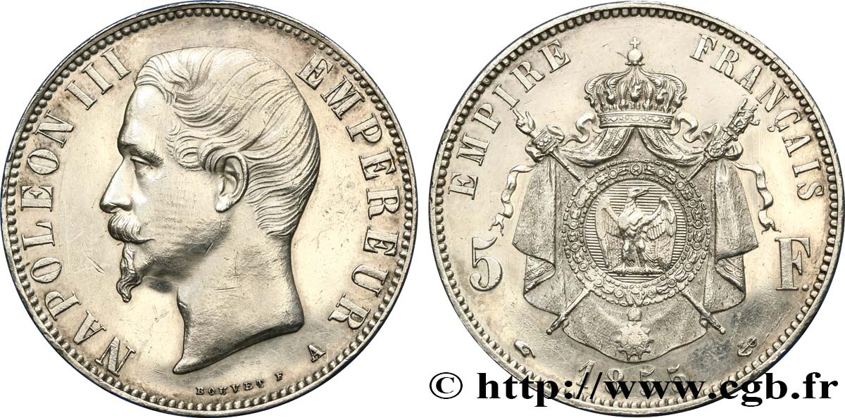 5 francs Napoléon III, tête nue 1855 Paris F.330/3 EBC 