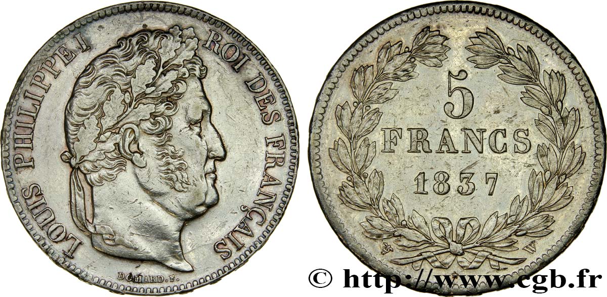 5 francs IIe type Domard 1837 Lille F.324/67 TTB+ 