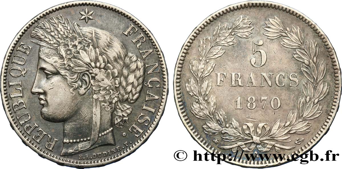 5 francs Cérès, sans légende 1870 Paris F.332/1 BB50 