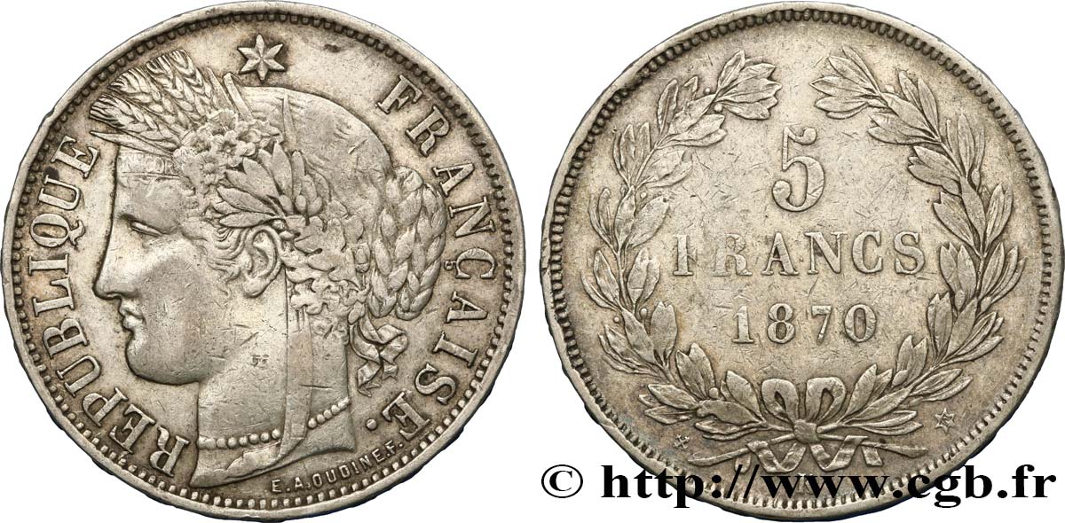5 francs Cérès, sans légende 1870 Bordeaux F.332/3 VF35 