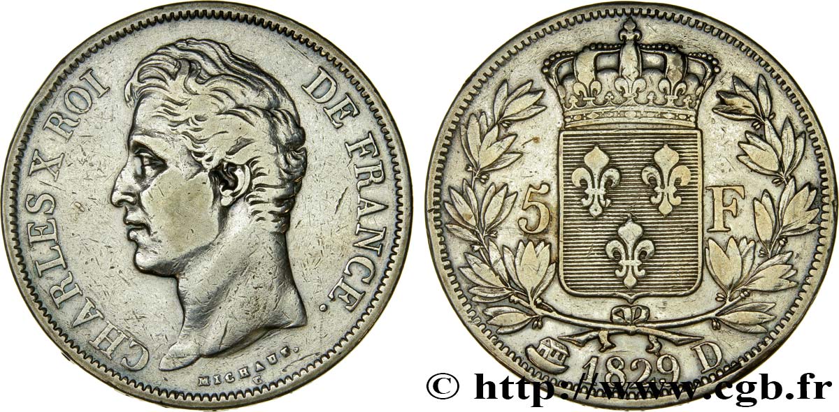 5 francs Charles X, 2e type 1829 Lyon F.311/30 VF 