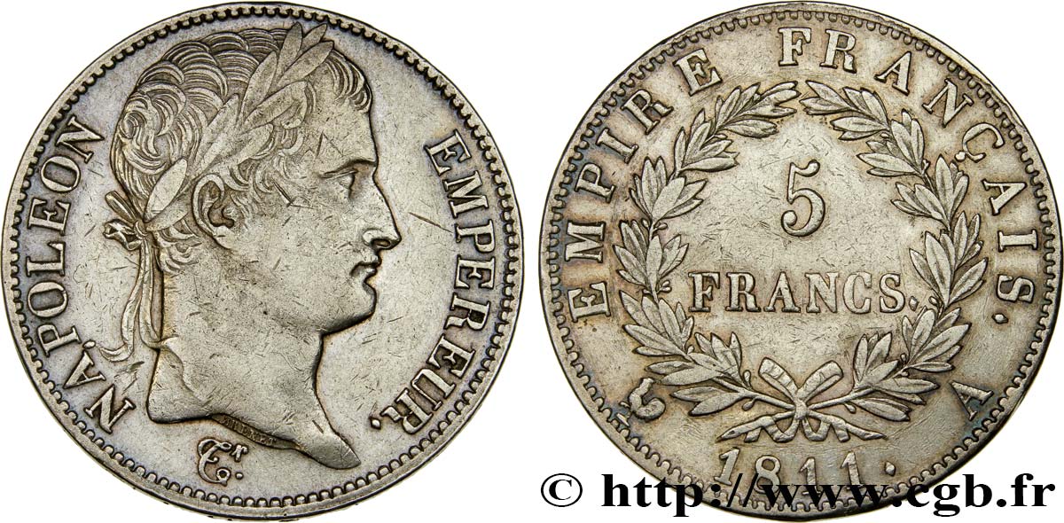 5 francs Napoléon Empereur, Empire français 1811 Paris F.307/27 BB 