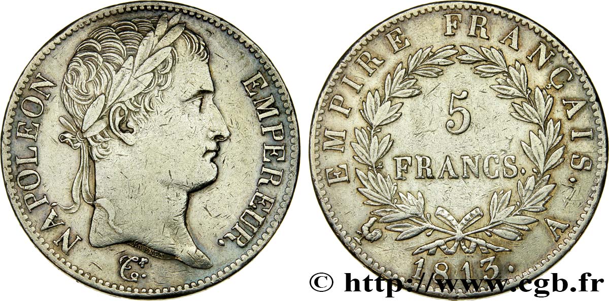 5 francs Napoléon Empereur, Empire français 1813 Paris F.307/58 TTB 