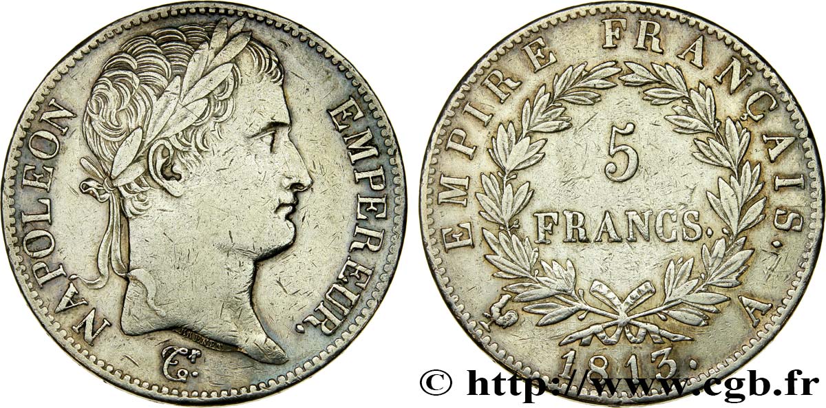 5 francs Napoléon Empereur, Empire français 1813 Paris F.307/58 SS 