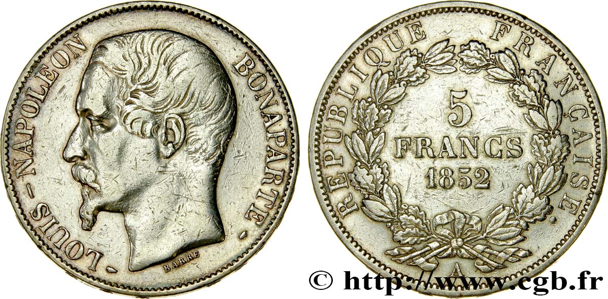 5 francs Louis-Napoléon, 1er type 1852 Paris F.329/1 fSS 