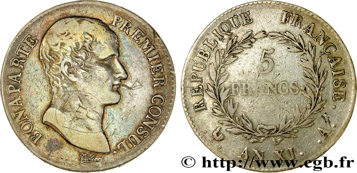 5 francs Bonaparte Premier Consul 1803 Paris F.301/1 TB 