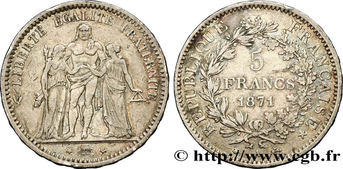 5 francs Hercule 1871 Paris F.334/2 MBC45 